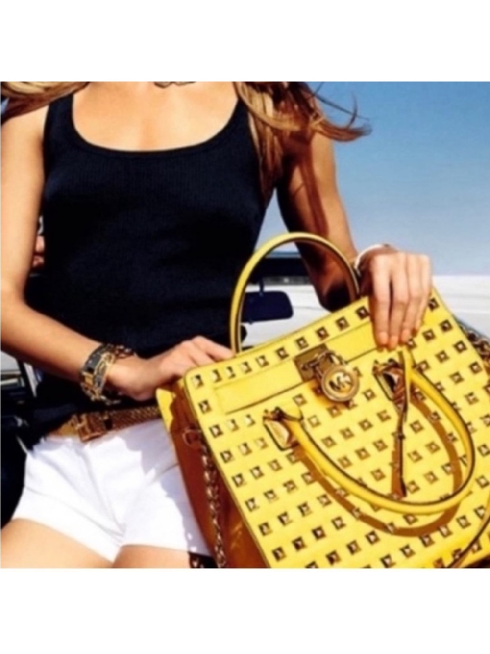 Micheal Kors limited Edition Pyramid yellow Hamilton studded tote bag